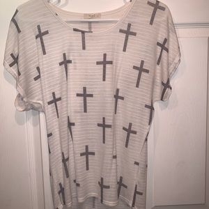 Off white, hi-low cross top